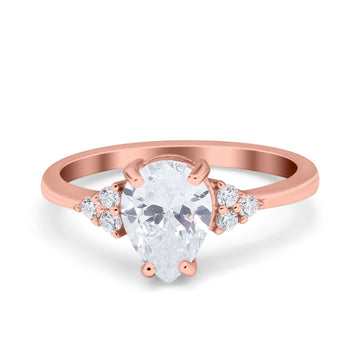 14K Rose Gold Teardrop Pear Art Deco Engagement Wedding Bridal Ring Round Simulated CZ Size-7